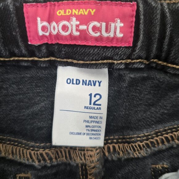 Old Navy Girls Mid-Rise  Boot Cut  Black Jeans Size 12 Adjustable Waist Zip - Picture 7 of 9